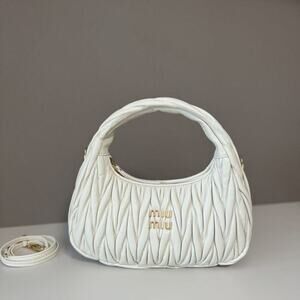 Miu Miu White Matelassé Leather Mini Wander Hobo Bag